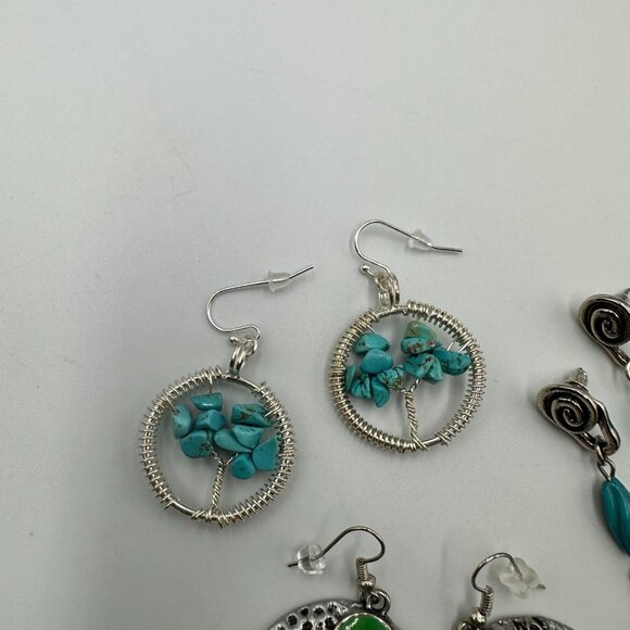 Earrings Lot Silver Tone Pierced Dangle Metal Faux Turquoise Beads 3 Pairs - Picture 5 of 13